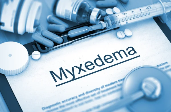 Myxedema Diagnosis. Medical Concept. Composition of Medicaments. — 图库照片