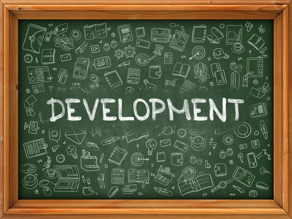 Development Concept. Green Chalkboard with Doodle Icons. — Stock Photo, Image