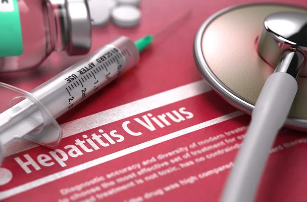 Hepatitis C vírus-nyomtatott diagnózis a vörös háttér. — Stock Fotó