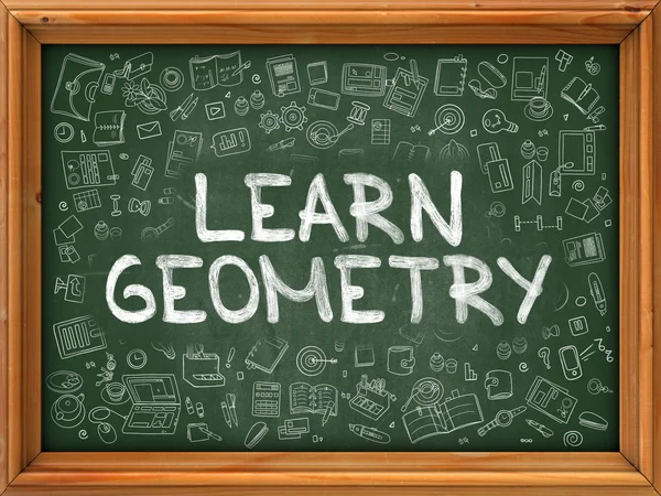 Lernen Geometrie-Konzept. Doodle-Symbole auf Kreidetafel. — Stockfoto