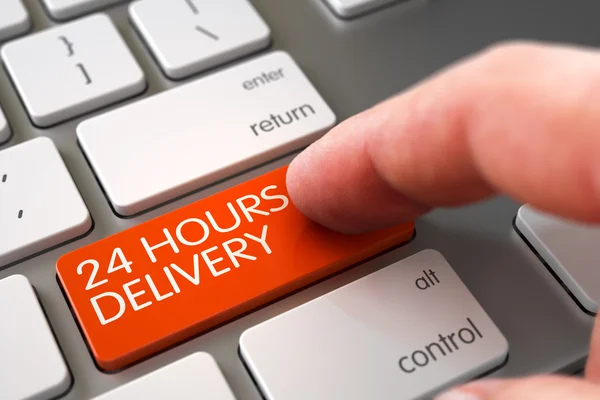 Hand Finger Press 24 Hours Delivery Keypad. — Stock Photo, Image