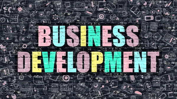 Business Development on Dark Brick Wall. — Stock Photo, Image