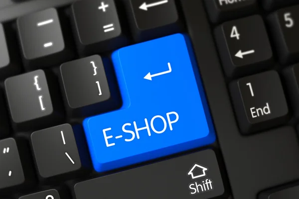 Tangentbord med blå knappsats-E-shop. — Stockfoto