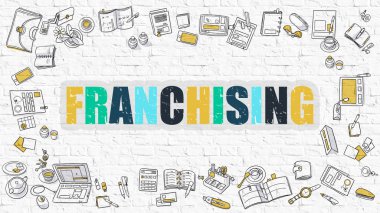 Doodle Tasarım Simgeleri ile Franchising Concept.