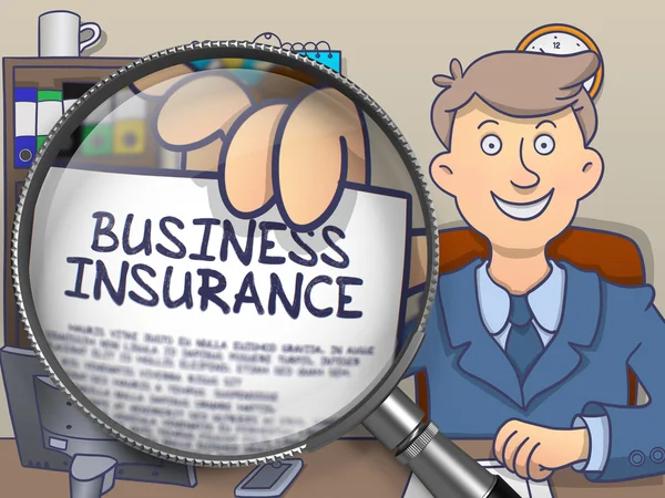 Business Insurance through Magnifier. Doodle Style. — Stockfoto