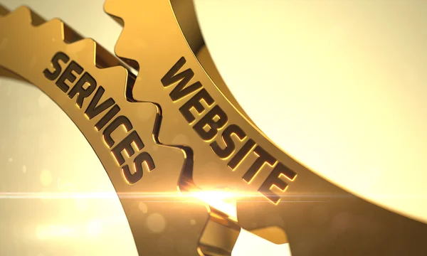 Концепція послуг веб-сайту. Золоті металеві шестерні. — стокове фото