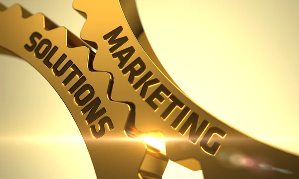 Marketing Solutions Concept. Golden Metallic Cog Gears. — Stock Photo, Image