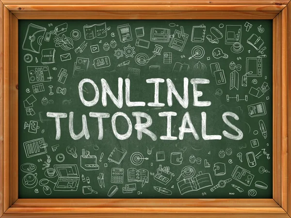 Online Tutorials - Hand Drawn on Green Chalkboard. — Stok Foto