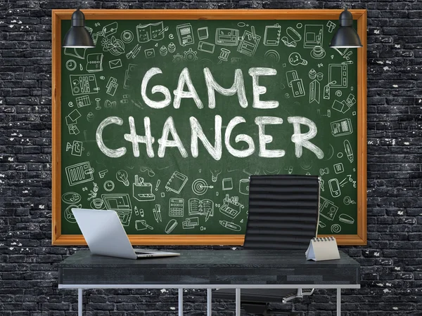 Chalkboard på kontors väggen med Game Changer Concept. — Stockfoto