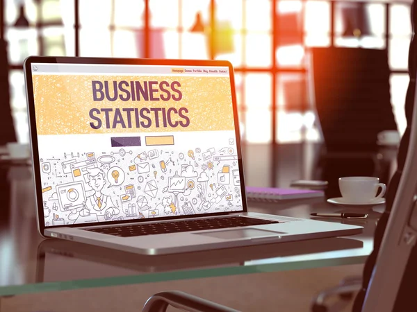 Business Statistics on Laptop in Modern Workplace Background. — Stock Photo, Image