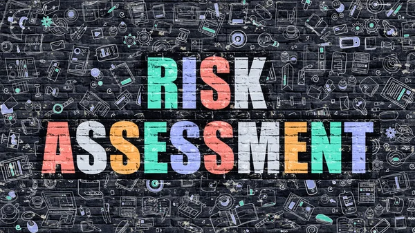 Multicolor Risk Assessment on Dark Brickwall. Doodle Style. — Stockfoto