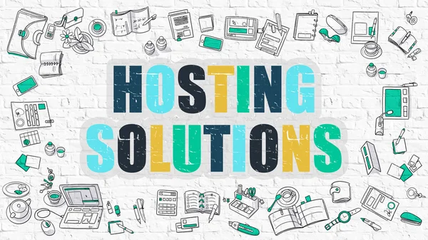 Concepto de Soluciones de Hosting con Iconos de Diseño de Doodle . — Foto de Stock