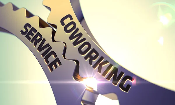 Coworking Service Concept. Golden Cog Gears. — Stock Photo, Image