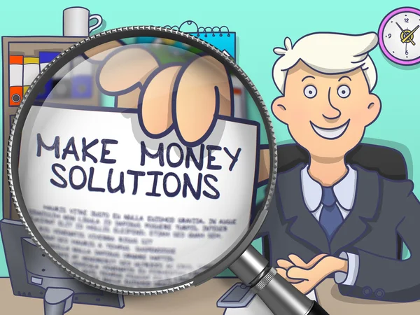 Make Money Solutions through Magnifier. Doodle Concept. — Zdjęcie stockowe