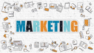 Marketing Concept. Multicolor on White Brickwall.