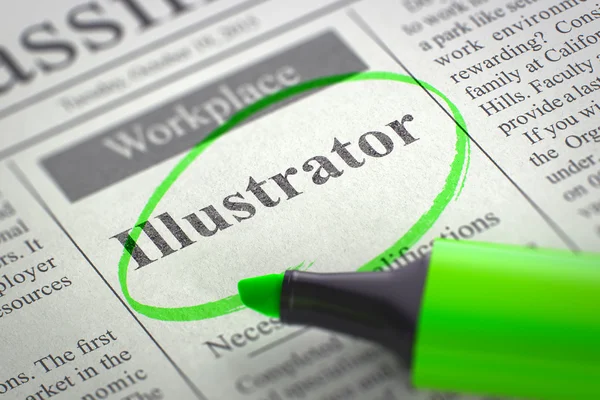 Illustrator gezocht-reclame in de krant. — Stockfoto