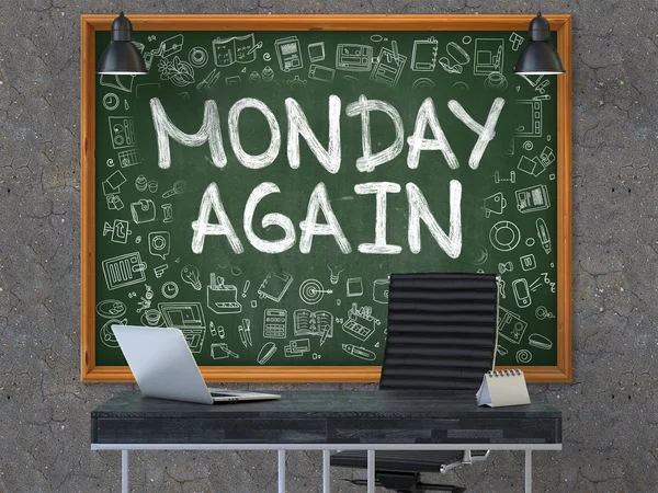 Monday Again Concept. Doodle Iconos en pizarra. — Foto de Stock