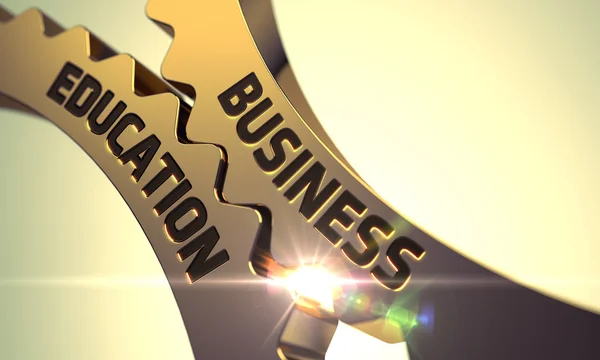 Business Education Concept. Golden Metallic Gears.