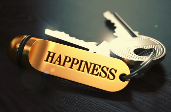 Happiness. Concept on Golden Keychain. — Stock Photo, Image