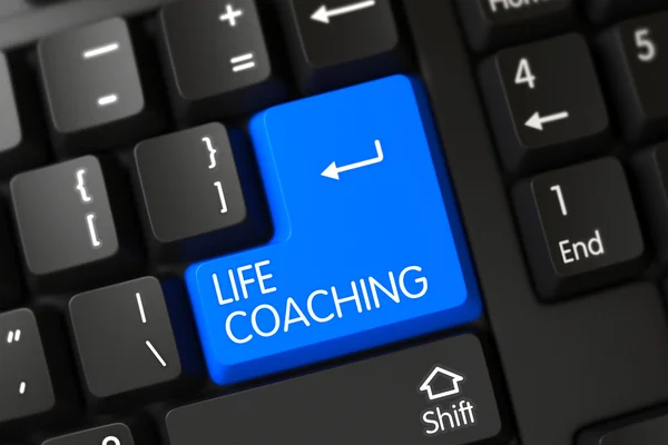 Tangentbord med blå nyckel-Life Coaching. — Stockfoto