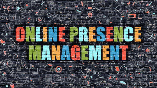 Online Presence Management on Dark Brick Wall.