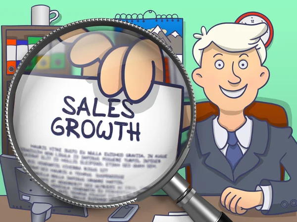 Sales Growth through Magnifier. Doodle Style. — 图库照片