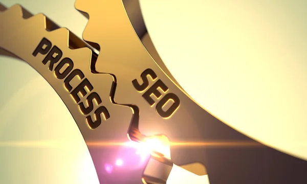 SEO-proces op gouden Cog Gears. — Stockfoto