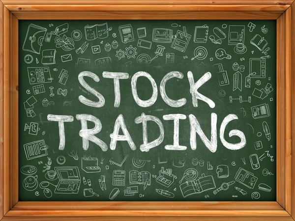 Conceito de negociação de ações. Ícones Doodle em Chalkboard . — Fotografia de Stock