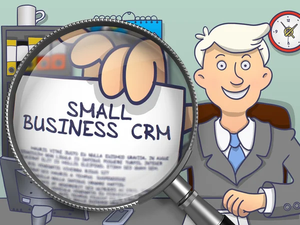 Small Business CRM pomocí čočky Koncepce Doodle. — Stock fotografie