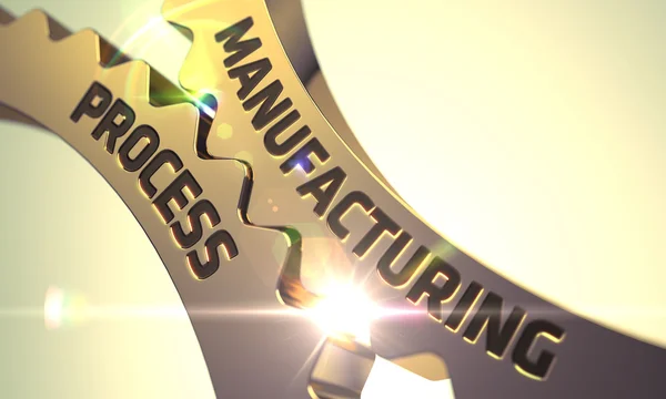 Golden Cog Gears with Manufacturing Process Concept. — Stock Photo, Image