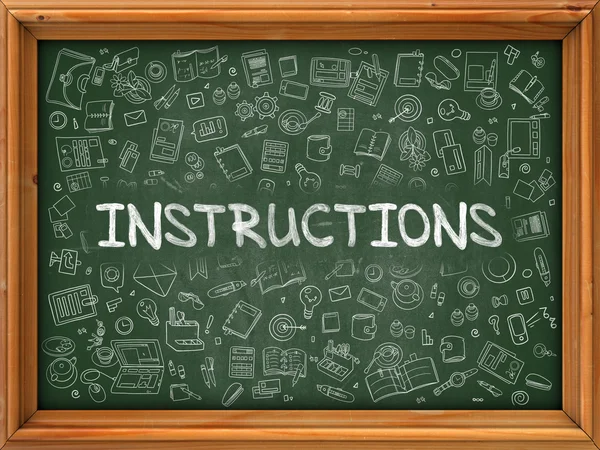 Instructions Concept. Green Chalkboard with Doodle Icons. — Stock Photo, Image