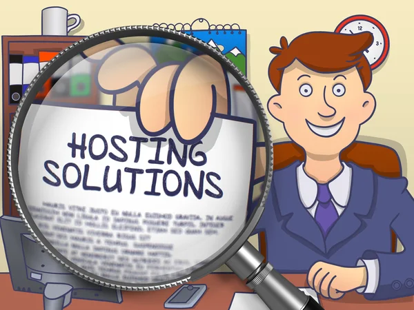 Soluciones de Hosting a través de lupa. Estilo Doodle . — Foto de Stock