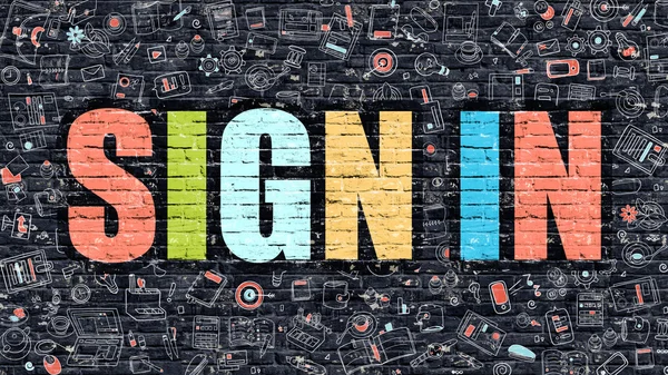 Sign-in-Konzept mit Doodle-Design-Ikonen. — Stockfoto