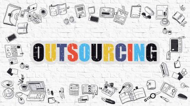 Outsourcing on White Brick Wall. clipart