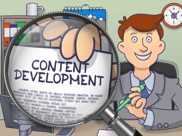 Content ontwikkeling via vergrootglas. Doodle stijl. — Stockfoto