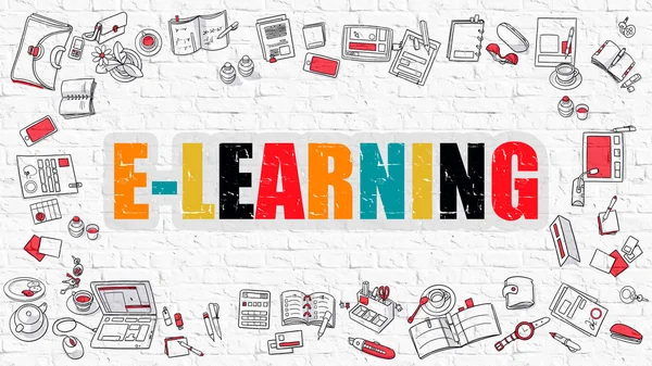 E-Learning Concept con le icone del Doodle Design . — Foto Stock