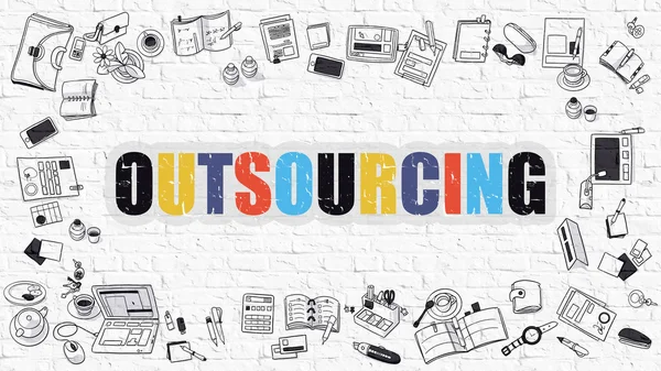 Outsourcing on White Brick Wall. — Stock Photo, Image