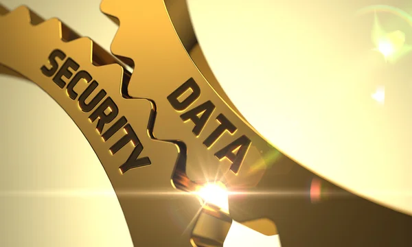 Gouden tandwielen met Data Security concept. — Stockfoto