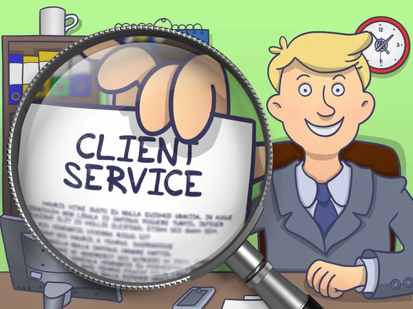 Klientská služba pomocí lupy. Koncept Doodle. — Stock fotografie