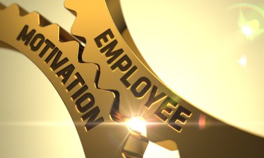 Golden Metallic Cog Gears with Employee Motivation Concept. clipart