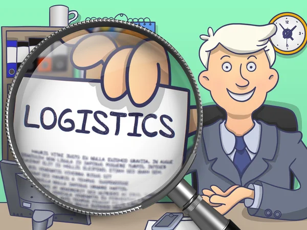 Logistik genom förstoringsglaset. Doodle Concept. — Stockfoto