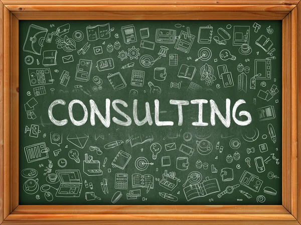 Consulting Concept. Green Chalkboard with Doodle Icons. — Stock Photo, Image