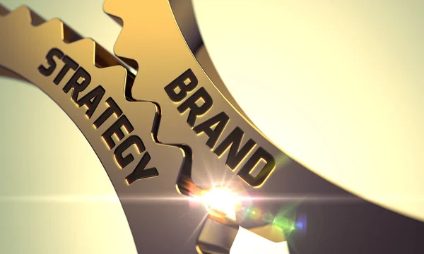 Brand Strategy on Golden Metallic Cog Gears. — Stock Photo, Image