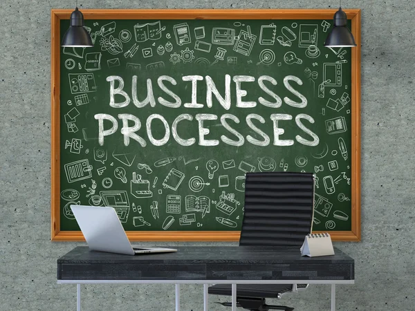 Business Processes on Chalkboard with Doodle Icons. — Stock Photo, Image