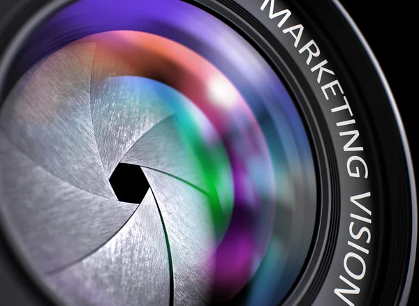 Närbild svart digitalkamera objektiv med Marketing vision. — Stockfoto