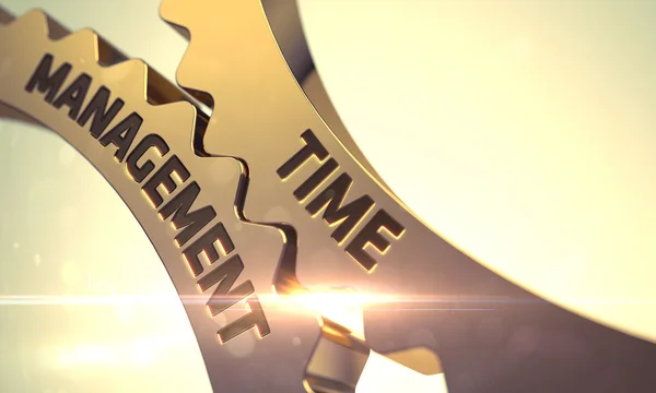 Gouden tandwielen met Time Management concept. — Stockfoto