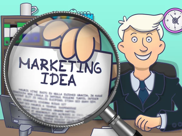 Ideia de Marketing através de Lupa. Estilo Doodle . — Fotografia de Stock