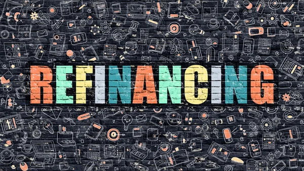 Multicolor Refinancing on Dark Brickwall. Estilo Doodle . — Foto de Stock