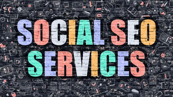 Concepto de Servicios de SEO Social con Iconos de Diseño Doodle . — Foto de Stock