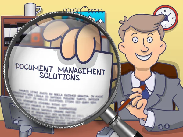 Document Management Solutions through Magnifier. Doodle Concept. — Stock Photo, Image